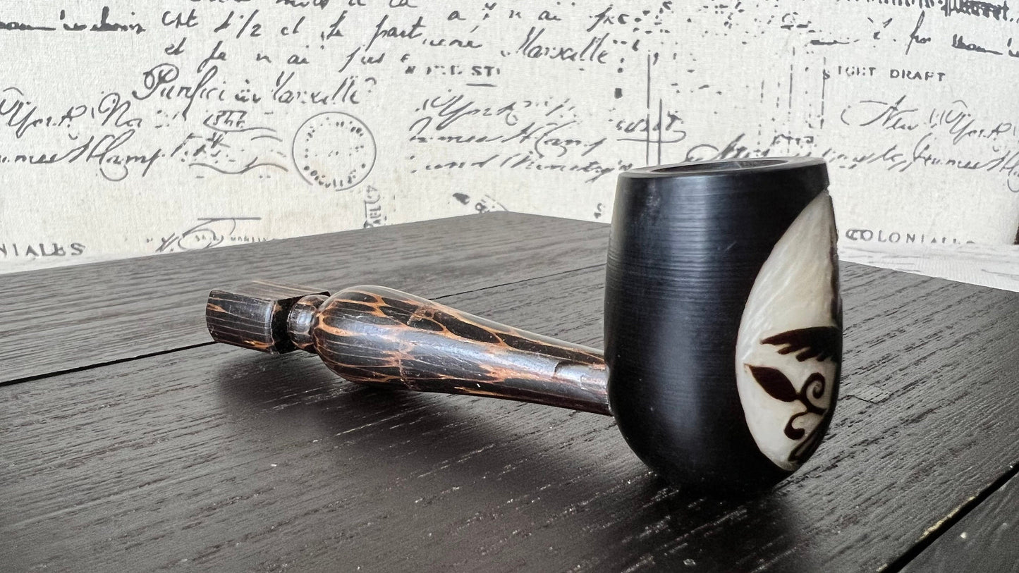 Hummingbird and flower smoking pipe Handcrafted smoking bowl Handmade tagua nut and wood One of a kind tribal hand pipe Ceremonial ritual