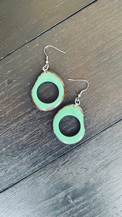 Tagua earrings Big turquoise green earrings Fall fashion trends Large hoops Artsy gifts Artistic earrings Dangly earrings Art to wear
