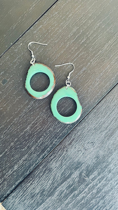 Tagua earrings Big turquoise green earrings Fall fashion trends Large hoops Artsy gifts Artistic earrings Dangly earrings Art to wear