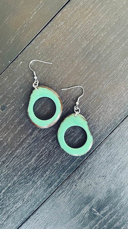 Tagua earrings Big turquoise green earrings Fall fashion trends Large hoops Artsy gifts Artistic earrings Dangly earrings Art to wear