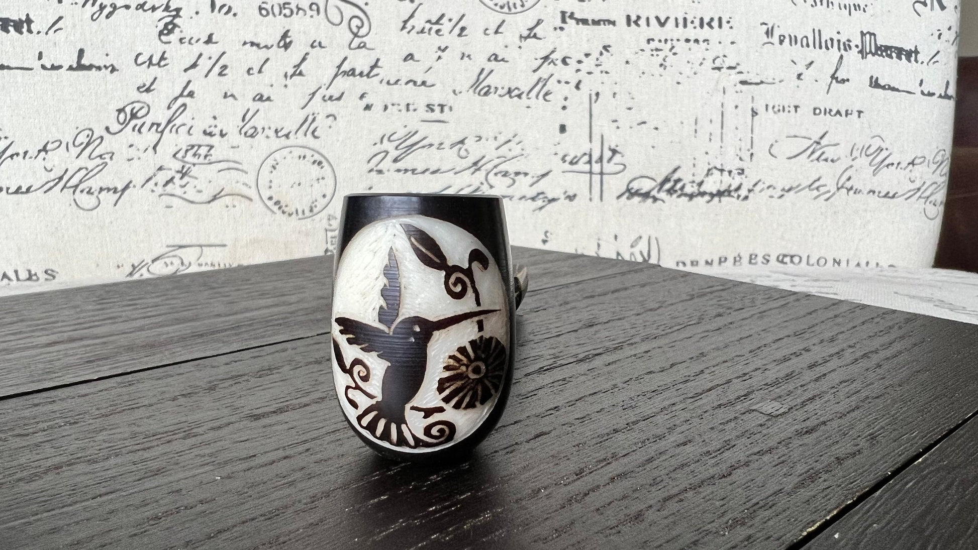 Hummingbird and flower smoking pipe Handcrafted smoking bowl Handmade tagua nut and wood One of a kind tribal hand pipe Ceremonial ritual