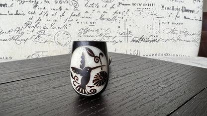 Hummingbird and flower smoking pipe Handcrafted smoking bowl Handmade tagua nut and wood One of a kind tribal hand pipe Ceremonial ritual