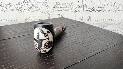 Hummingbird and flower smoking pipe Handcrafted smoking bowl Handmade tagua nut and wood One of a kind tribal hand pipe Ceremonial ritual