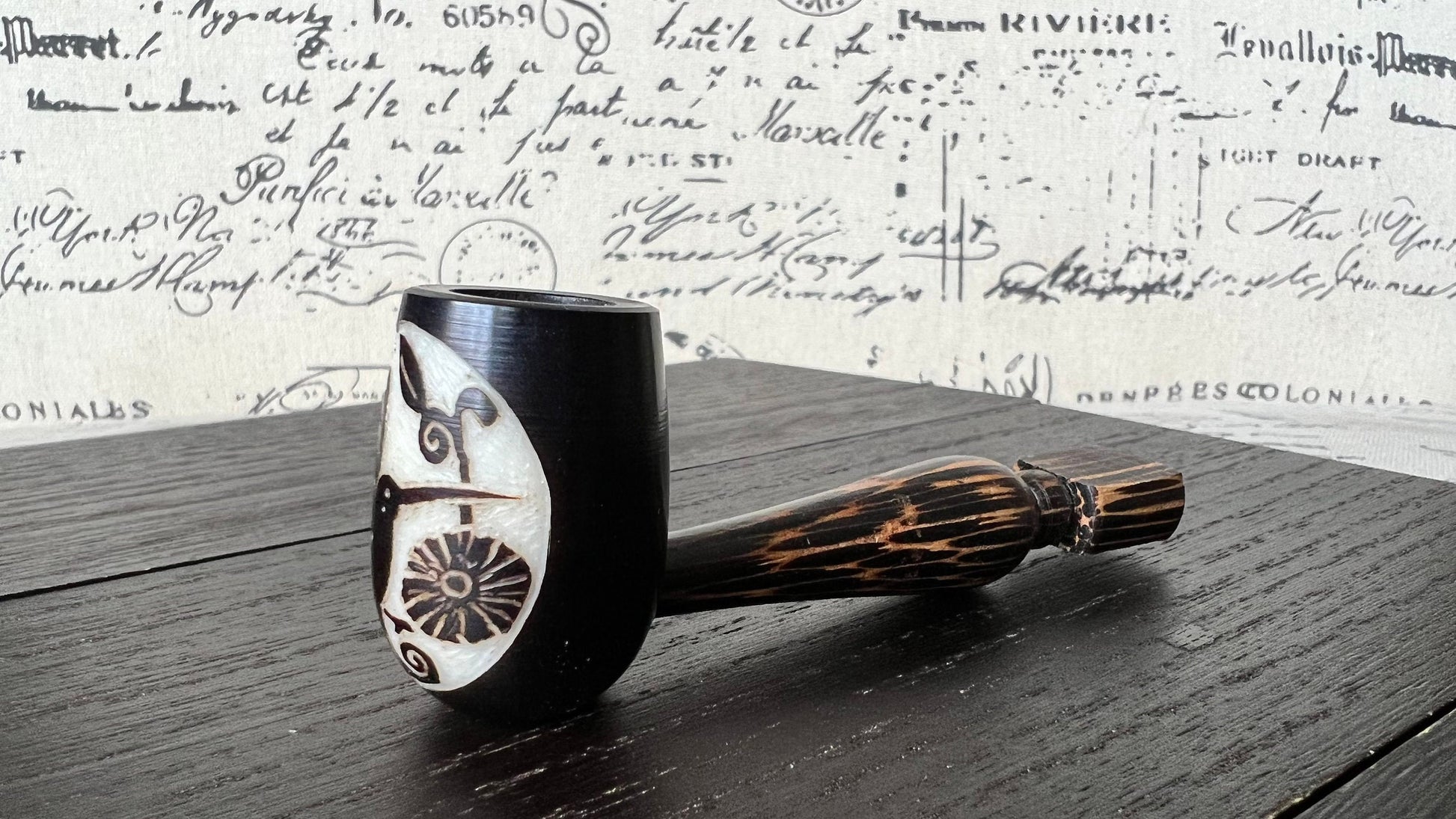 Hummingbird and flower smoking pipe Handcrafted smoking bowl Handmade tagua nut and wood One of a kind tribal hand pipe Ceremonial ritual