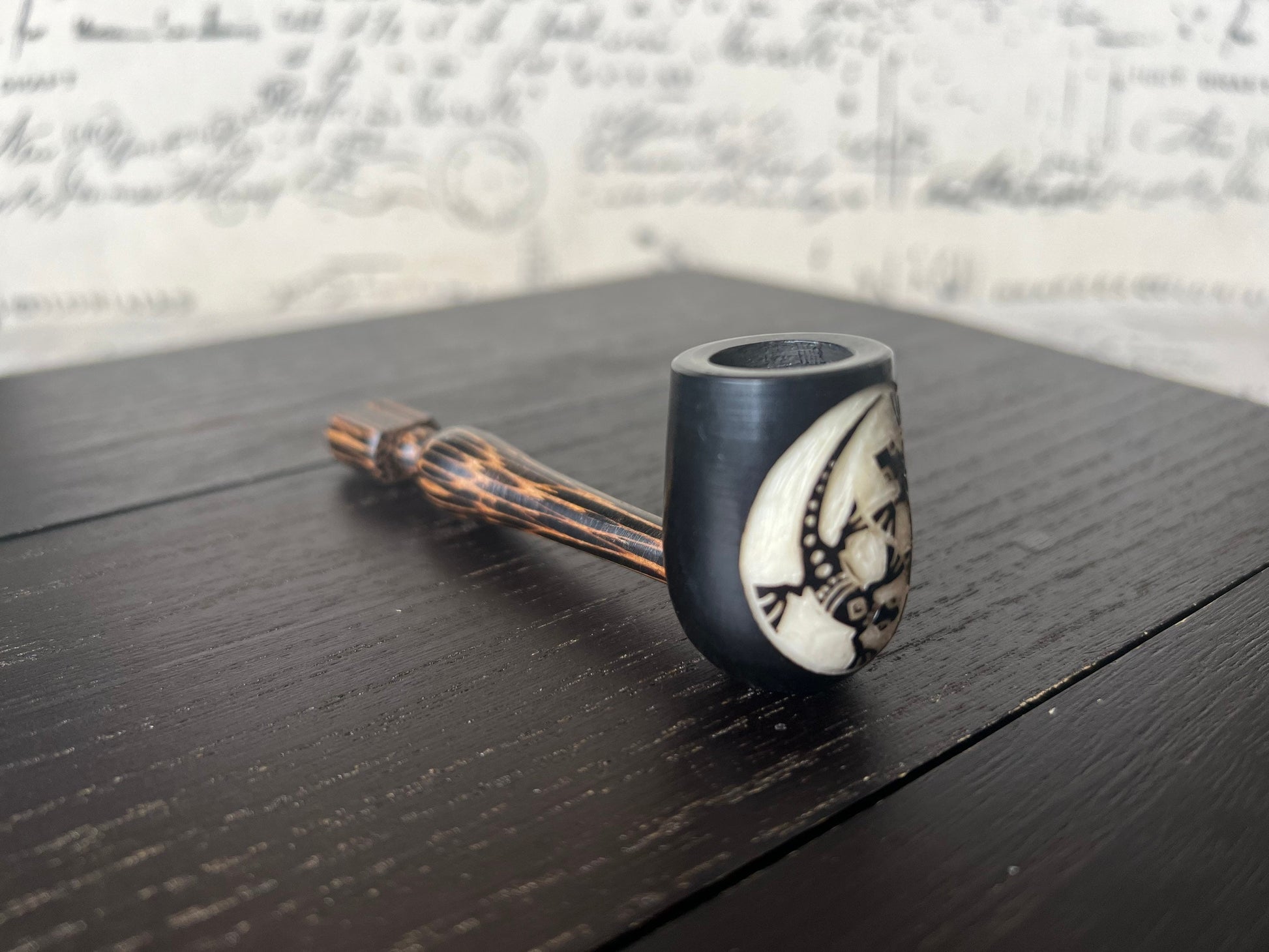 Smoking lizard pipe Handcrafted smoking pipe Handmade tagua nut and wood One of a kind tribal hand pipe Ceremonial ritual Reptile animals