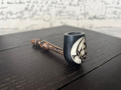 Smoking lizard pipe Handcrafted smoking pipe Handmade tagua nut and wood One of a kind tribal hand pipe Ceremonial ritual Reptile animals