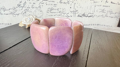 Light purple Statement bracelet Tagua nut jewelry Huge square bead Oversized wide cuff bangle Fall fashion 2025s Elastic bangle Art to wear
