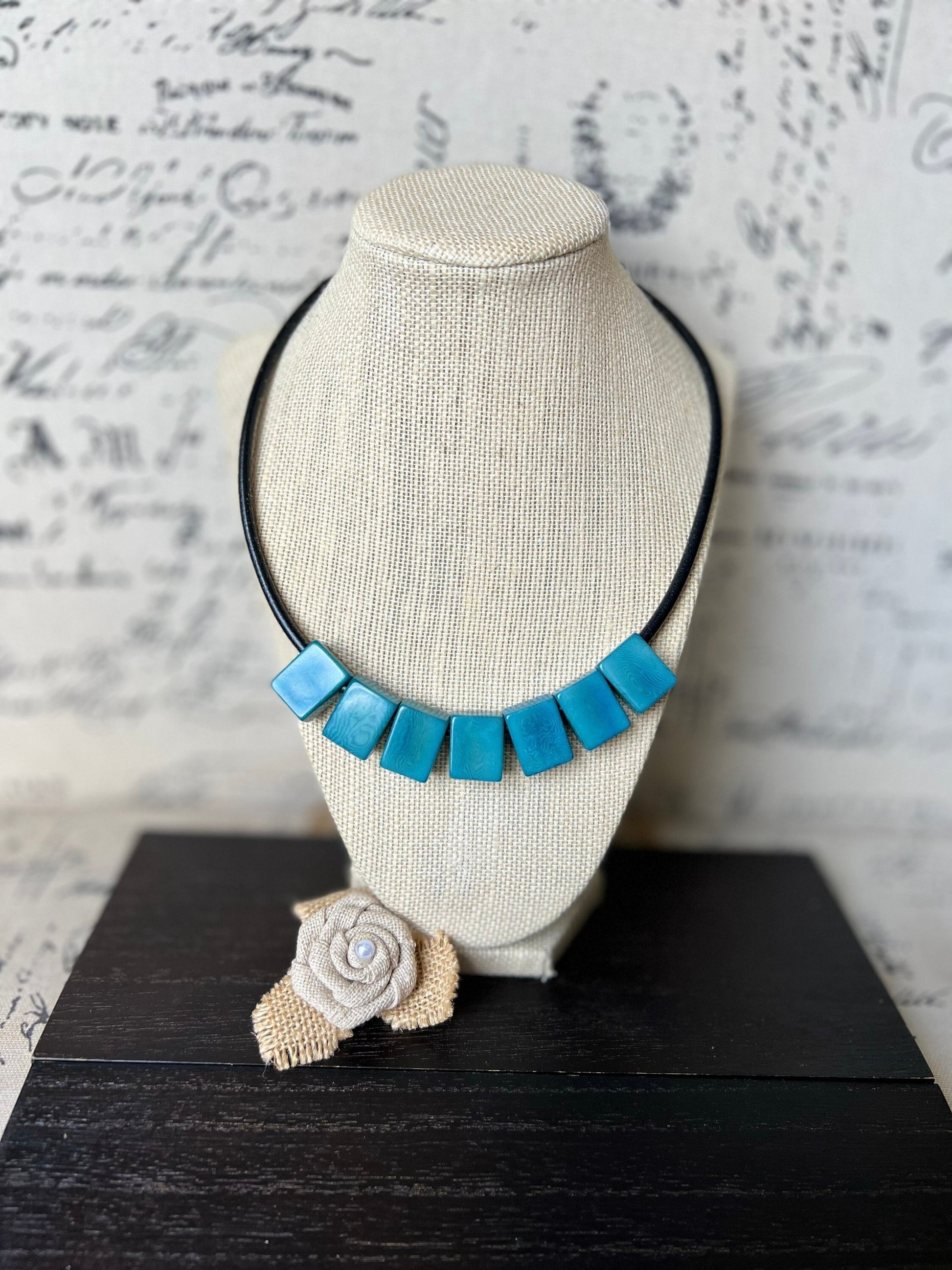 Turquoise beaded necklace Tagua jewelry Magnet clasp jewelry Wearable art Lightweight necklace Fall fashion 2025s Fall fashion 2025