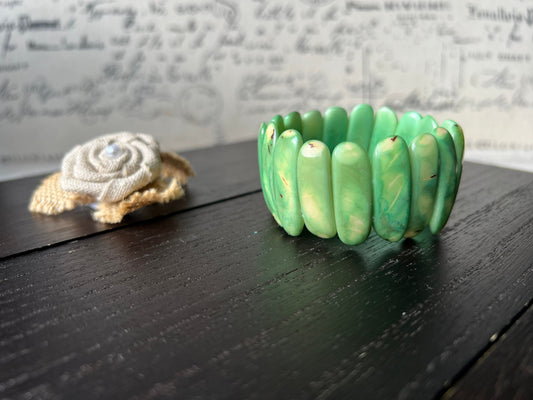 Green stretch bracelet Tagua jewelry Elastic beaded bracelet Spiked beads bangle Handmade statement bracelet Artsy gifts Boho bracelets
