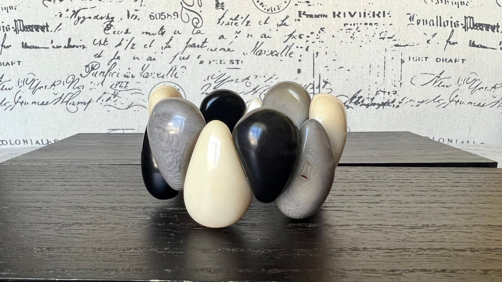 Black white and gray statement bracelet Tagua jewelry Big bracelet for women Chunky bracelet Raindrop bracelet Mothers day gifts Art to wear