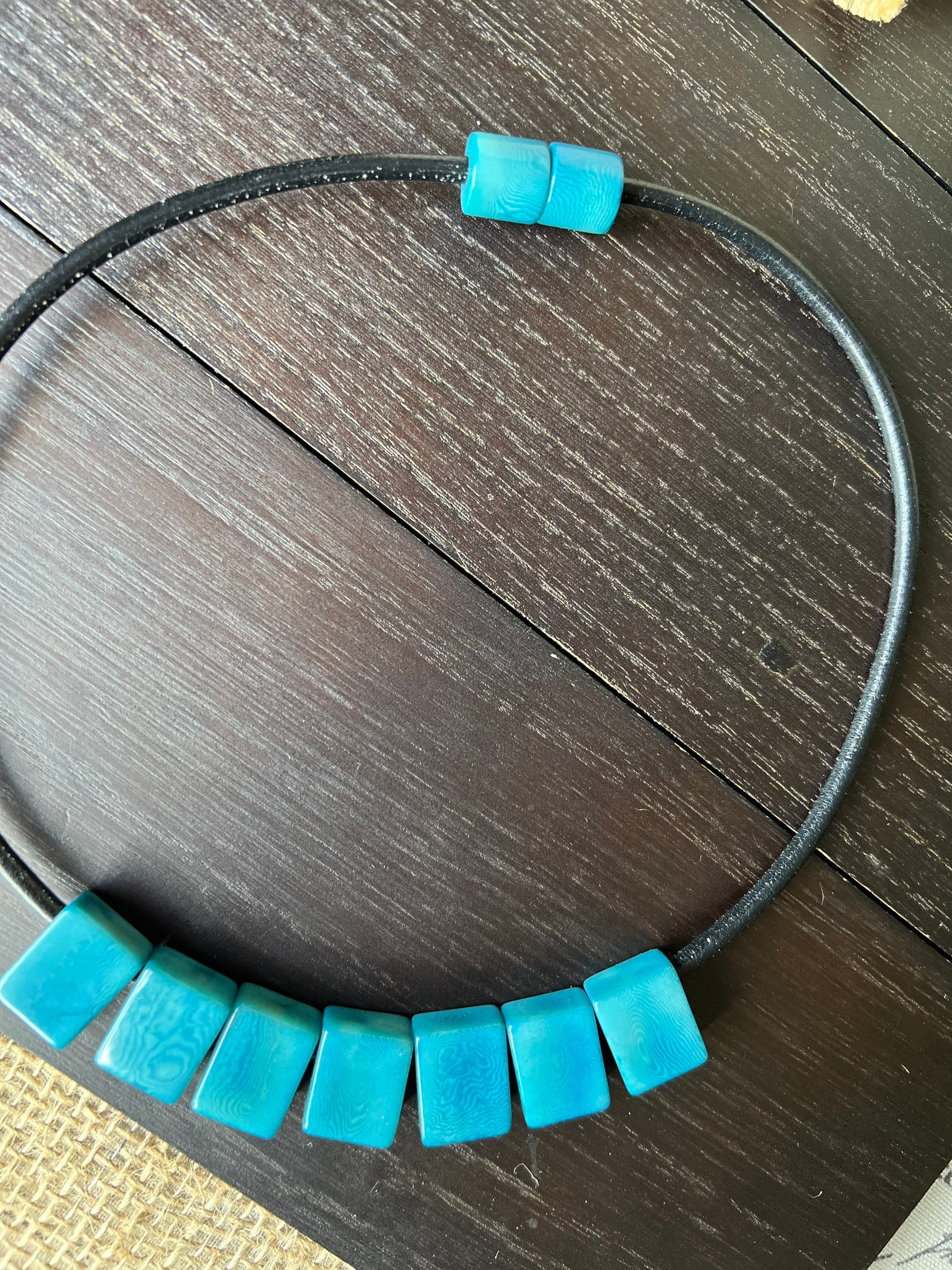 Turquoise beaded necklace Tagua jewelry Magnet clasp jewelry Wearable art Lightweight necklace Fall fashion 2025s Fall fashion 2025