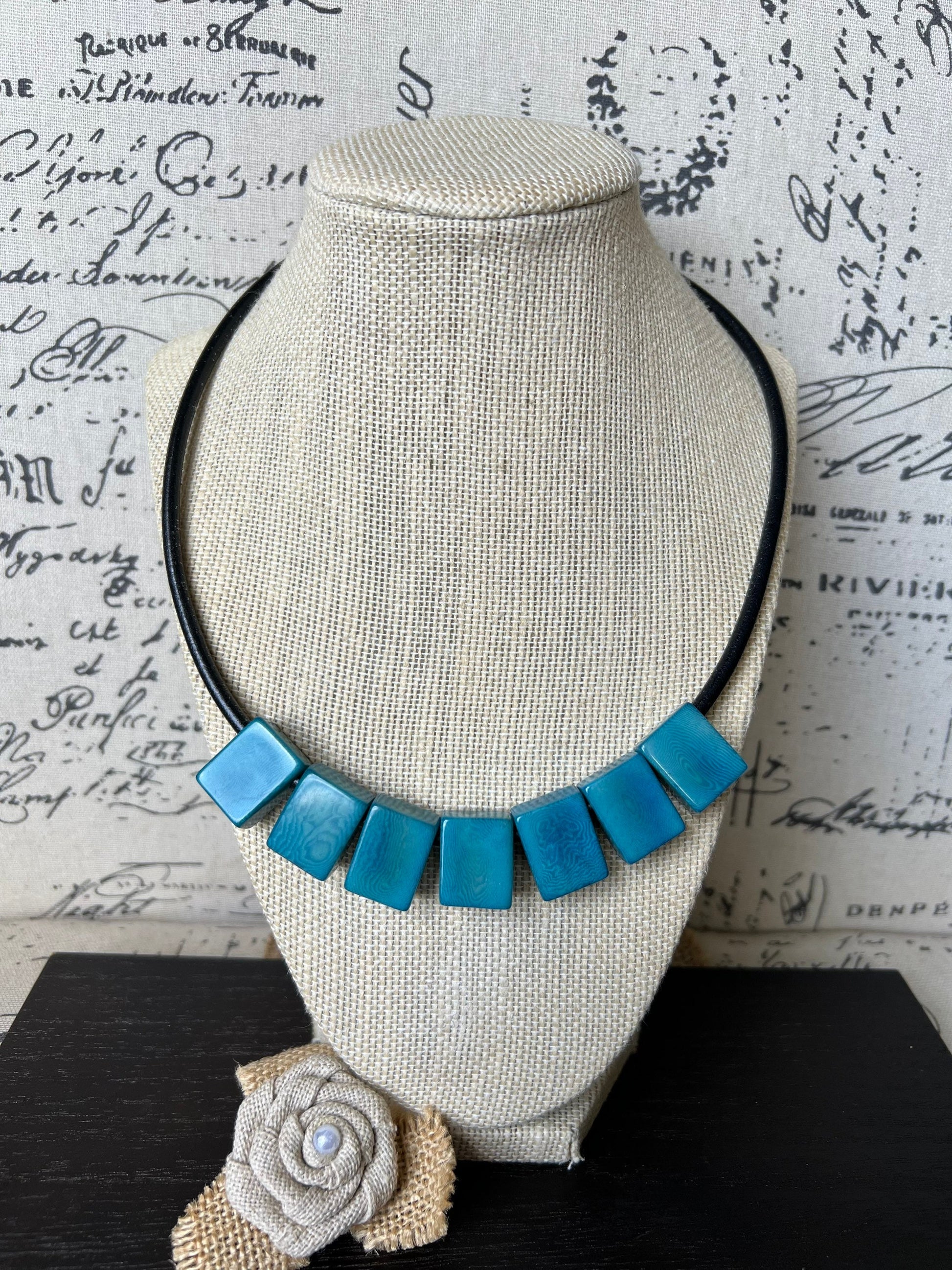Turquoise beaded necklace Tagua jewelry Magnet clasp jewelry Wearable art Lightweight necklace Fall fashion 2025s Fall fashion 2025