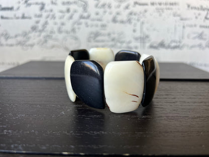 Black and White statement bracelet Tagua jewelry Fall fashion Wide cuff bangle Big oversized bracelet 14 year wedding anniversary gifts