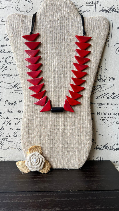 Red triangle necklace Mothers day gift Tagua necklace Adjustable cord Wearable art Statement beaded necklace Fashionable gifts Organic