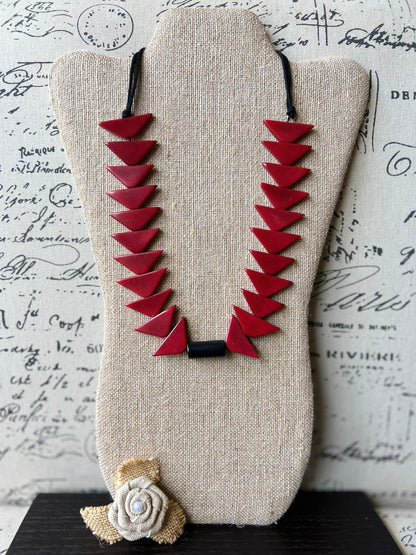 Red triangle necklace Mothers day gift Tagua necklace Adjustable cord Wearable art Statement beaded necklace Fashionable gifts Organic