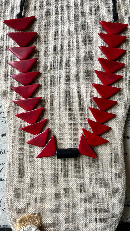 Red triangle necklace Mothers day gift Tagua necklace Adjustable cord Wearable art Statement beaded necklace Fashionable gifts Organic