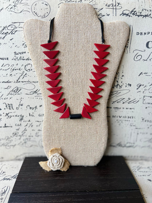 Red triangle necklace Mothers day gift Tagua necklace Adjustable cord Wearable art Statement beaded necklace Fashionable gifts Organic