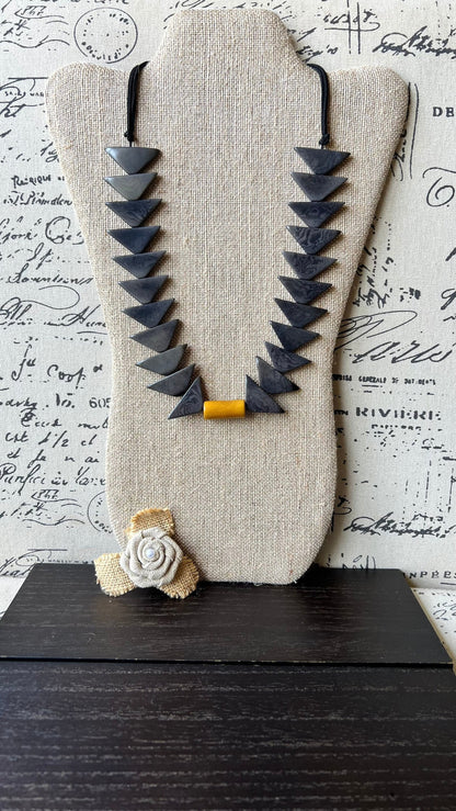 Gray bead necklace Tagua necklace Wearable art Lightweight necklace Adjustable cord Statement handmade necklace Art to wear Fall fashion