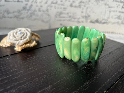 Green stretch bracelet Tagua jewelry Elastic beaded bracelet Spiked beads bangle Handmade statement bracelet Artsy gifts Boho bracelets