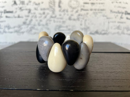 Black white and gray statement bracelet Tagua jewelry Big bracelet for women Chunky bracelet Raindrop bracelet Fall fashion Art to wear
