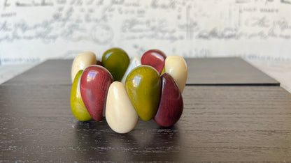 Maroon green and beige statement bracelet Stretch bead bracelet Tagua bracelet Mothers day gifts Chunky bracelet Elastic stretch bracelet