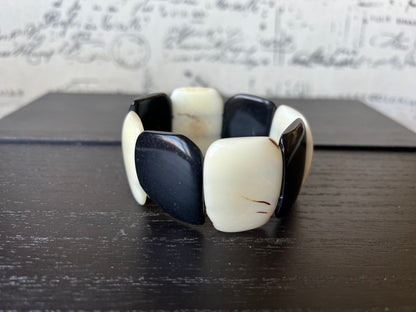 Black and White statement bracelet Tagua jewelry Fall fashion Wide cuff bangle Big oversized bracelet 14 year wedding anniversary gifts