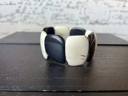 Black and White statement bracelet Tagua jewelry Fall fashion Wide cuff bangle Big oversized bracelet 14 year wedding anniversary gifts