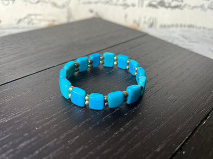 Turquoise minimalist bracelet Elastic stretch bracelets for women Tagua jewelry Square beaded bracelets Artisan handcrafted Artsy gifts