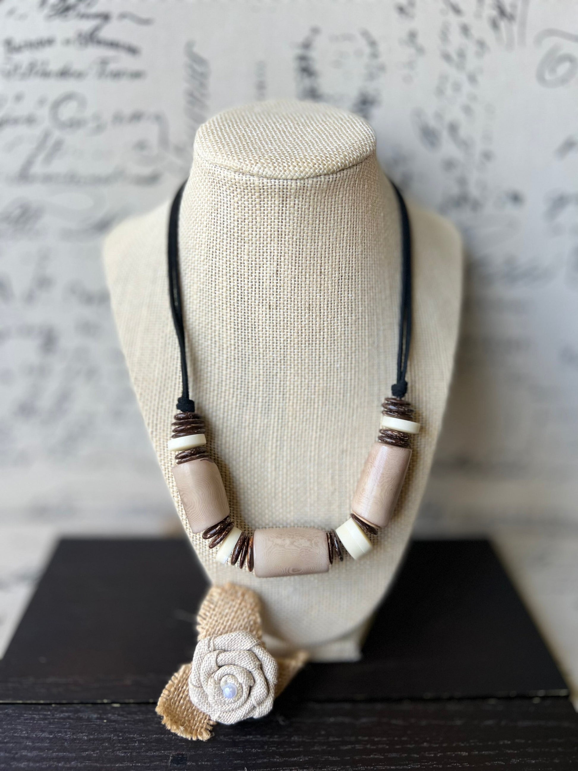 Beige tagua necklace with coconut beads Adjustable cord Fall fashion trends Wearable art Fall fashion 2025s Easter outfit accessories