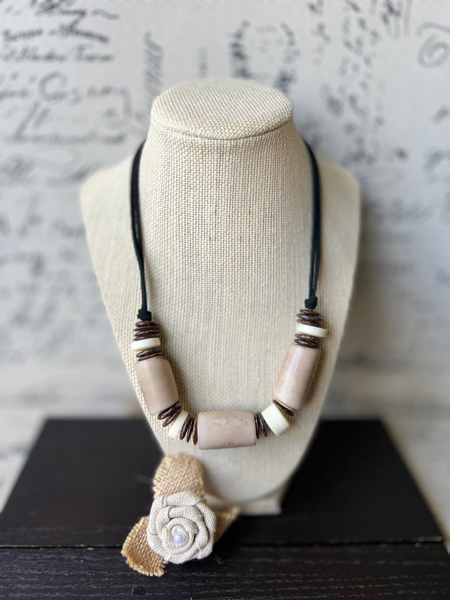 Beige tagua necklace with coconut beads Adjustable cord Fall fashion trends Wearable art Fall fashion 2025s Easter outfit accessories