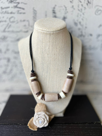 Beige tagua necklace with coconut beads Adjustable cord Fall fashion trends Wearable art Fall fashion 2025s Easter outfit accessories