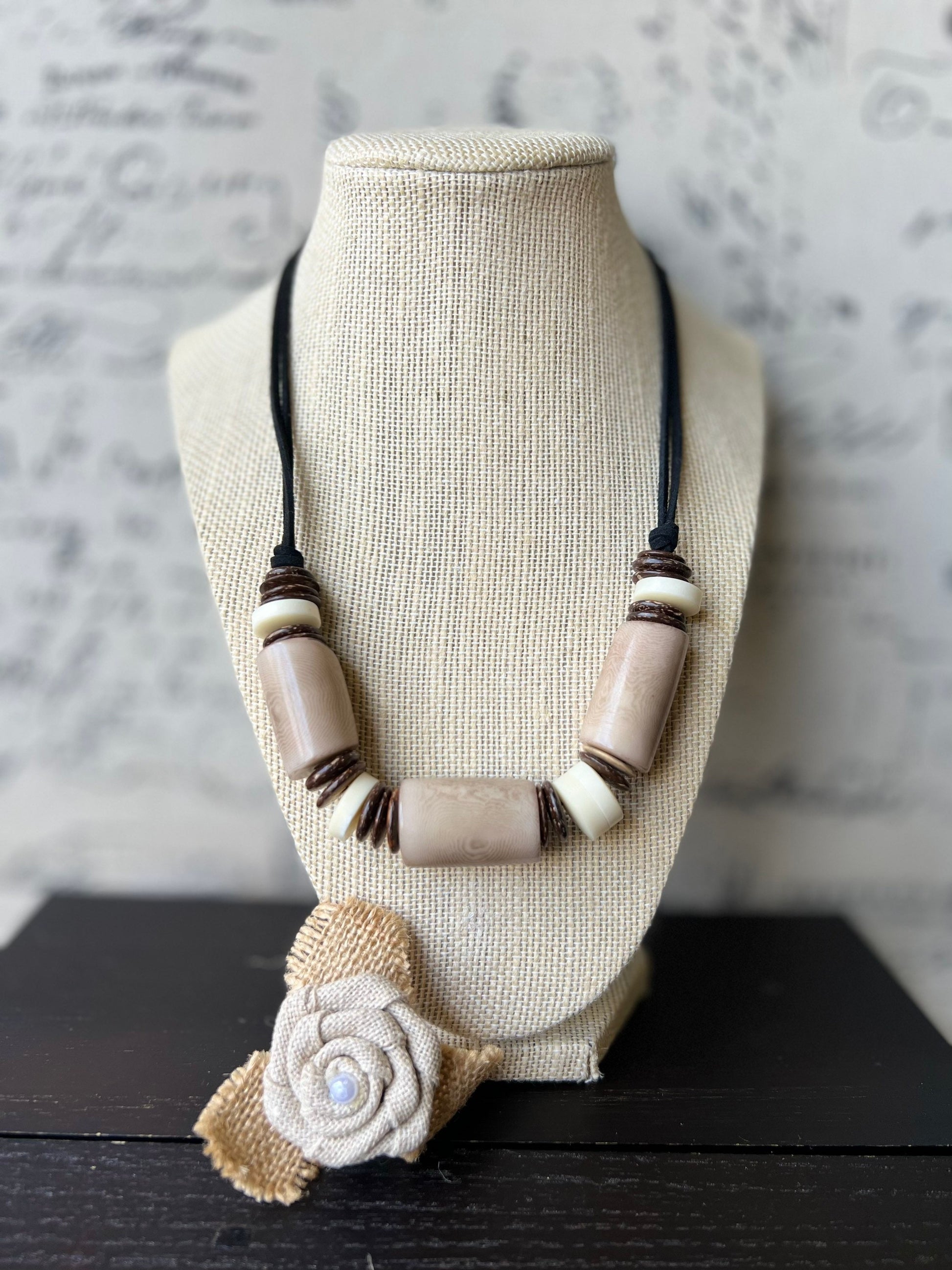 Beige tagua necklace with coconut beads Adjustable cord Fall fashion trends Wearable art Fall fashion 2025s Easter outfit accessories