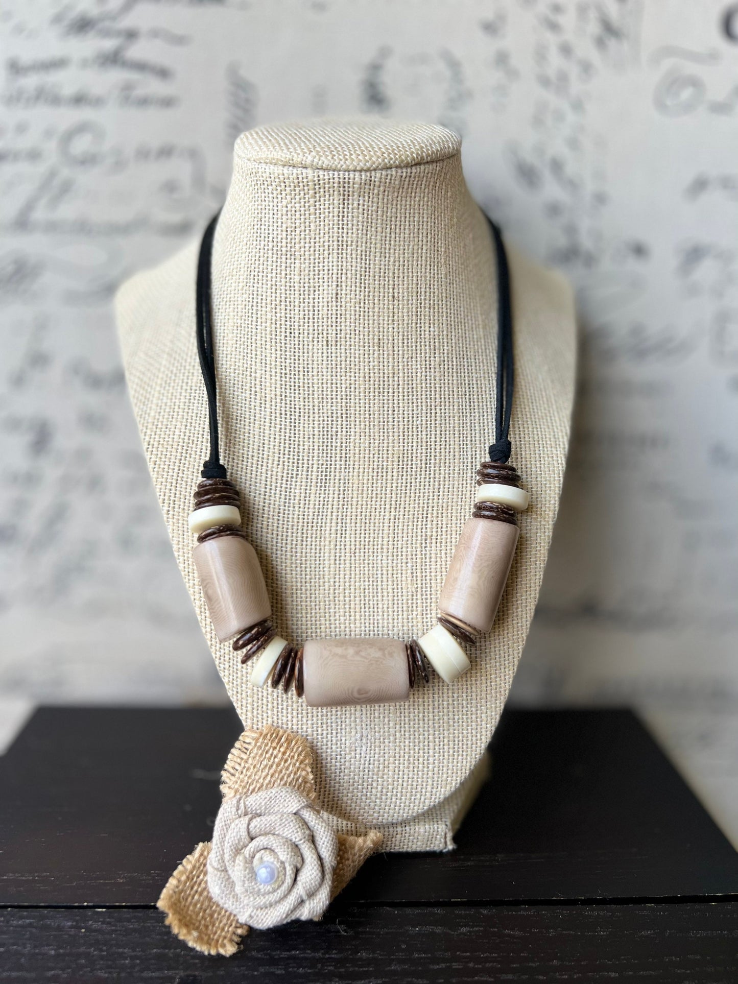 Beige tagua necklace with coconut beads Adjustable cord Fall fashion trends Wearable art Fall fashion 2025s Easter outfit accessories