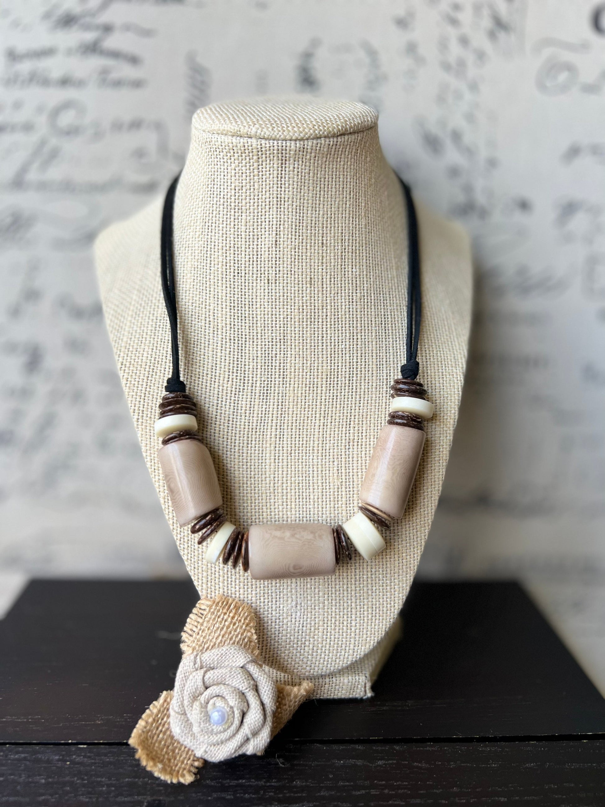 Beige tagua necklace with coconut beads Adjustable cord Fall fashion trends Wearable art Fall fashion 2025s Easter outfit accessories