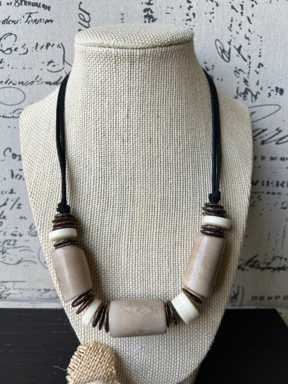 Beige tagua necklace with coconut beads Adjustable cord Fall fashion trends Wearable art Fall fashion 2025s Easter outfit accessories