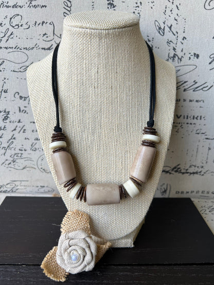 Beige tagua necklace with coconut beads Adjustable cord Fall fashion trends Wearable art Fall fashion 2025s Easter outfit accessories