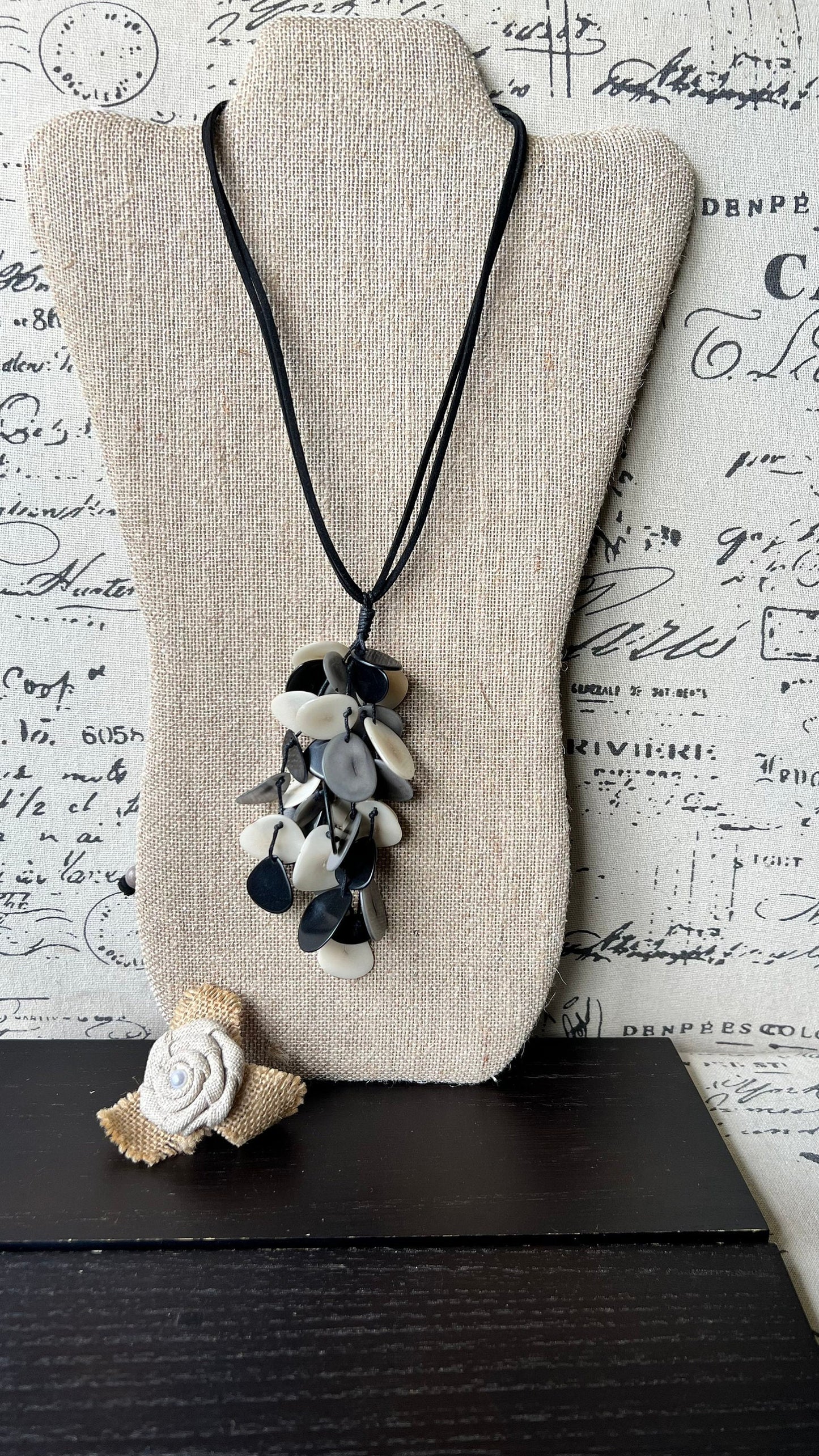 Black white and gray pendant necklace Tagua jewelry Statement necklaces for women Art to wear Fall fashion trends Beach style Artsy gifts