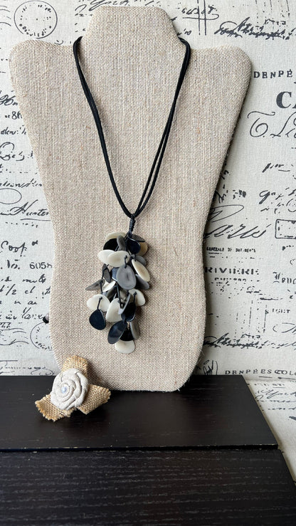 Black white and gray pendant necklace Tagua jewelry Statement necklaces for women Art to wear Fall fashion trends Beach style Artsy gifts