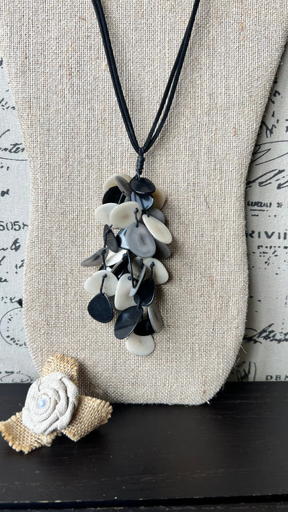 Black white and gray pendant necklace Tagua jewelry Statement necklaces for women Art to wear Fall fashion trends Beach style Artsy gifts