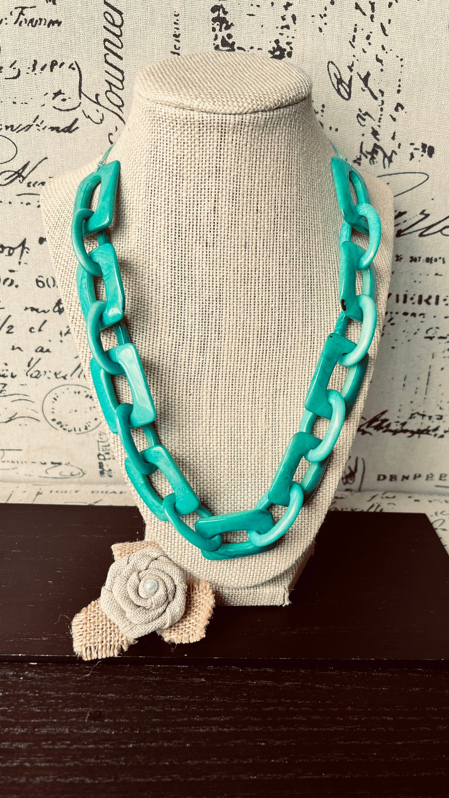 Turquoise green necklace Tagua jewelry Spring fashion trends Mothers day gifts Art to wear Adjustable Chain link necklace Wearable art