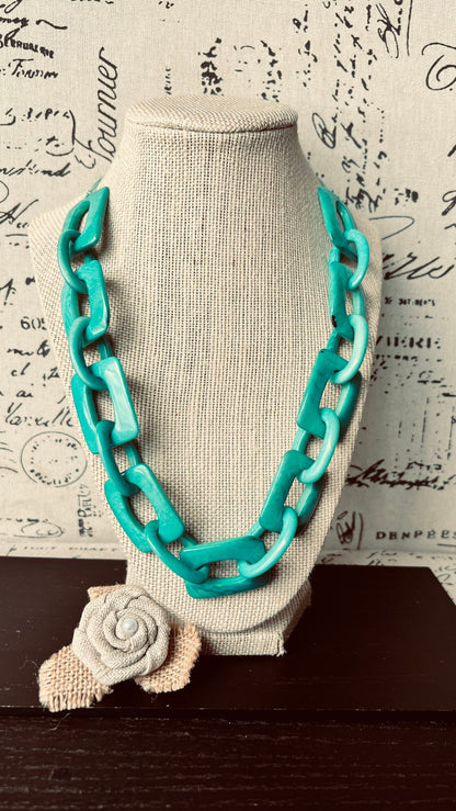 Turquoise green necklace Tagua jewelry Spring fashion trends Mothers day gifts Art to wear Adjustable Chain link necklace Wearable art