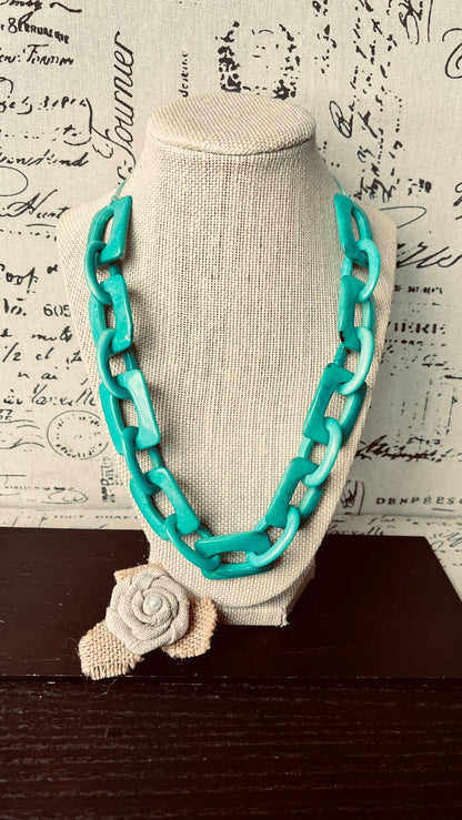 Turquoise green necklace Tagua jewelry Spring fashion trends Mothers day gifts Art to wear Adjustable Chain link necklace Wearable art
