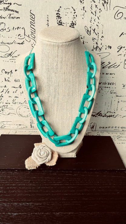 Turquoise green necklace Tagua jewelry Spring fashion trends Mothers day gifts Art to wear Adjustable Chain link necklace Wearable art