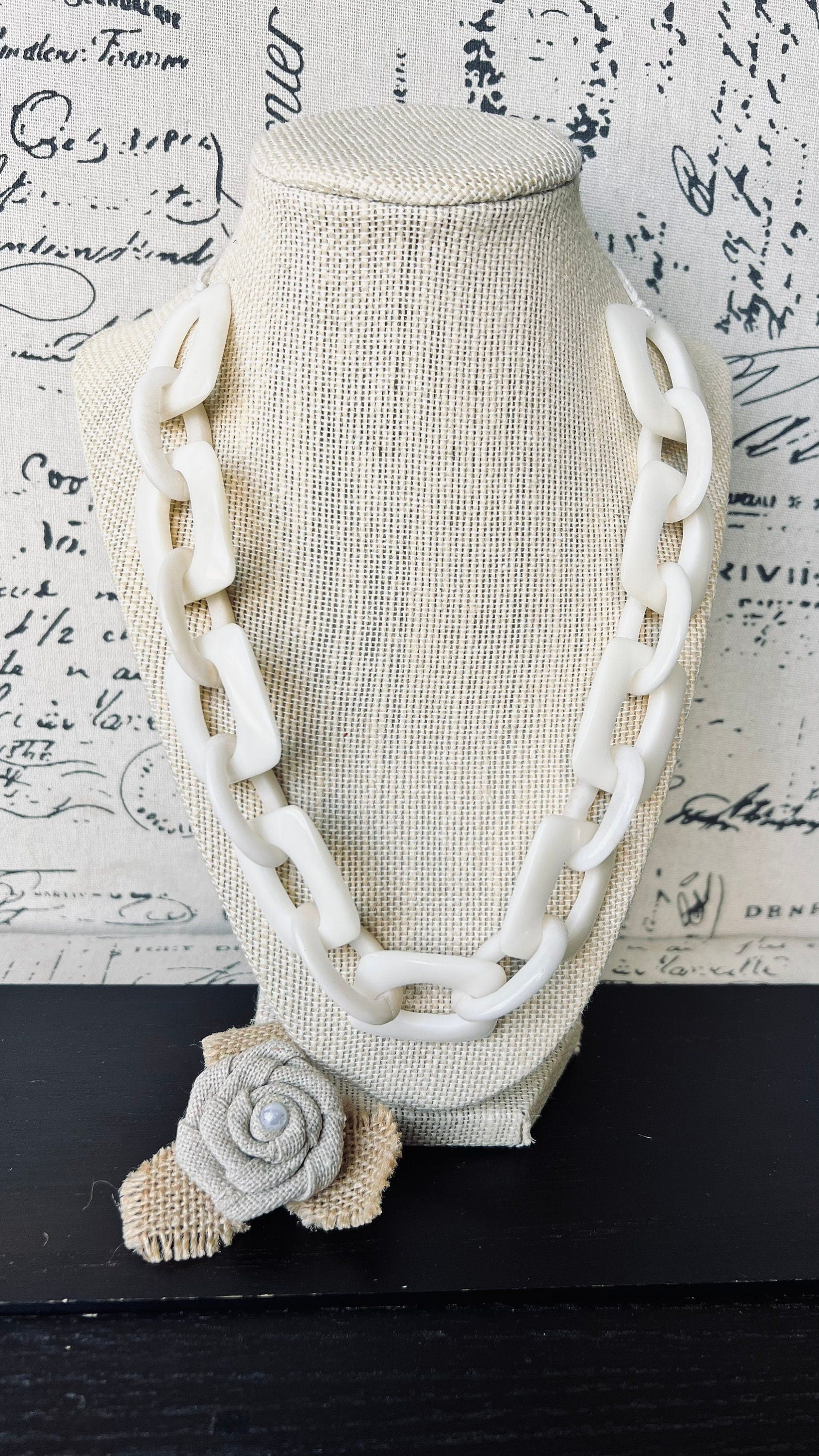 14 year Anniversary gift for wife Chunky chain link necklace Ivory color necklace Tagua jewelry Oversized bead Geometric statement necklace