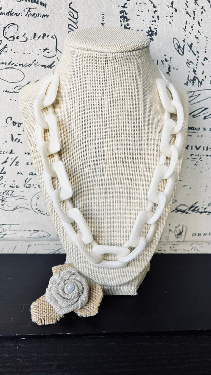 14 year Anniversary gift for wife Chunky chain link necklace Ivory color necklace Tagua jewelry Oversized bead Geometric statement necklace