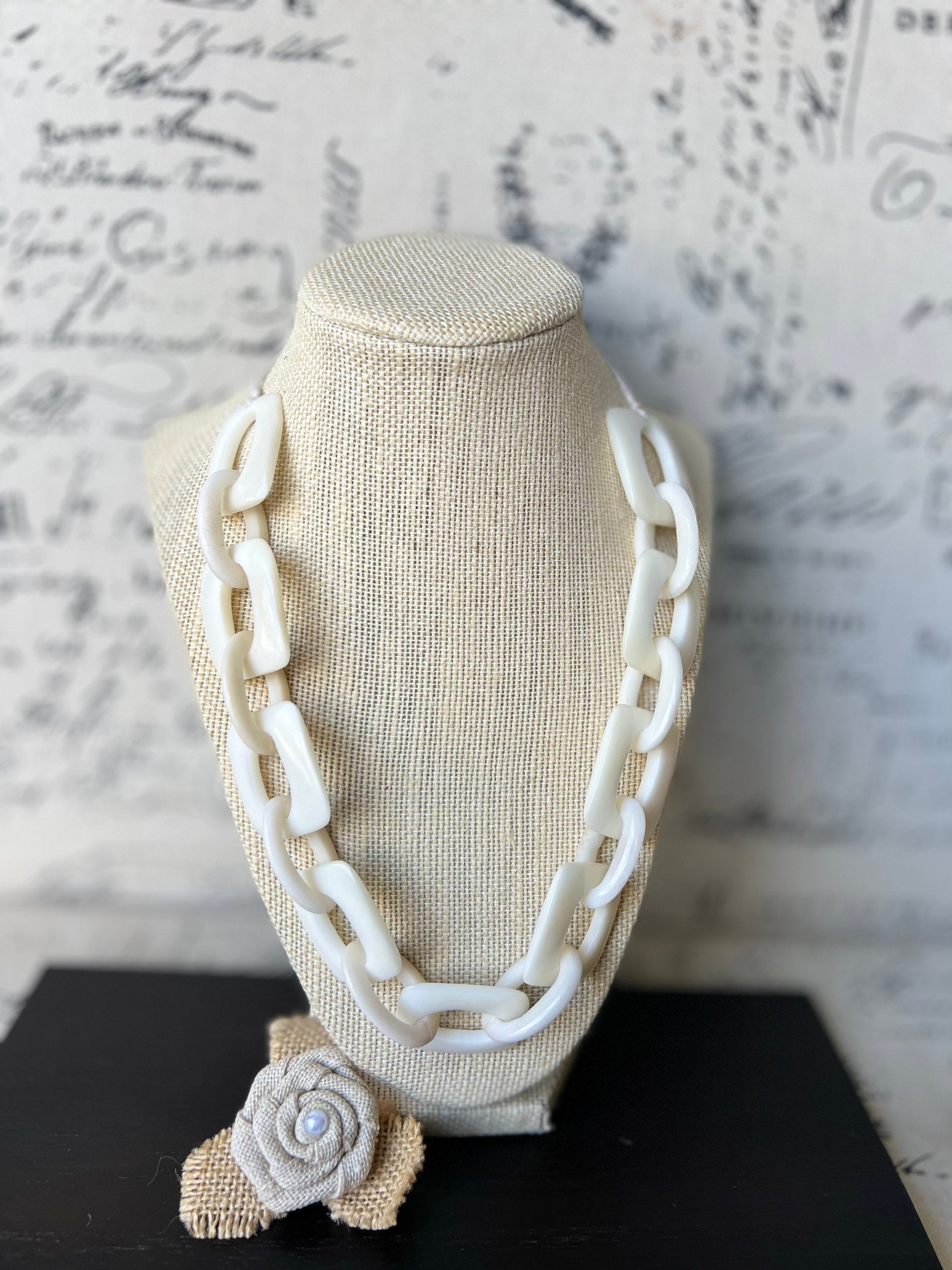 14 year Anniversary gift for wife Chunky chain link necklace Ivory color necklace Tagua jewelry Oversized bead Geometric statement necklace