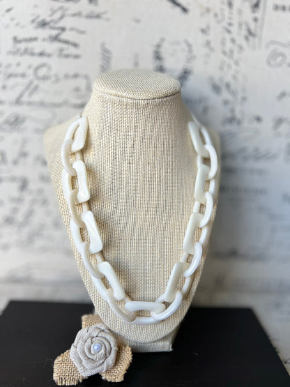 14 year Anniversary gift for wife Chunky chain link necklace Ivory color necklace Tagua jewelry Oversized bead Geometric statement necklace