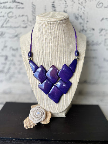 Purple statement necklace Tagua jewelry Handmade beaded necklace Adjustable cord Geometric necklace Fall fashion cruise wear Artsy gifts