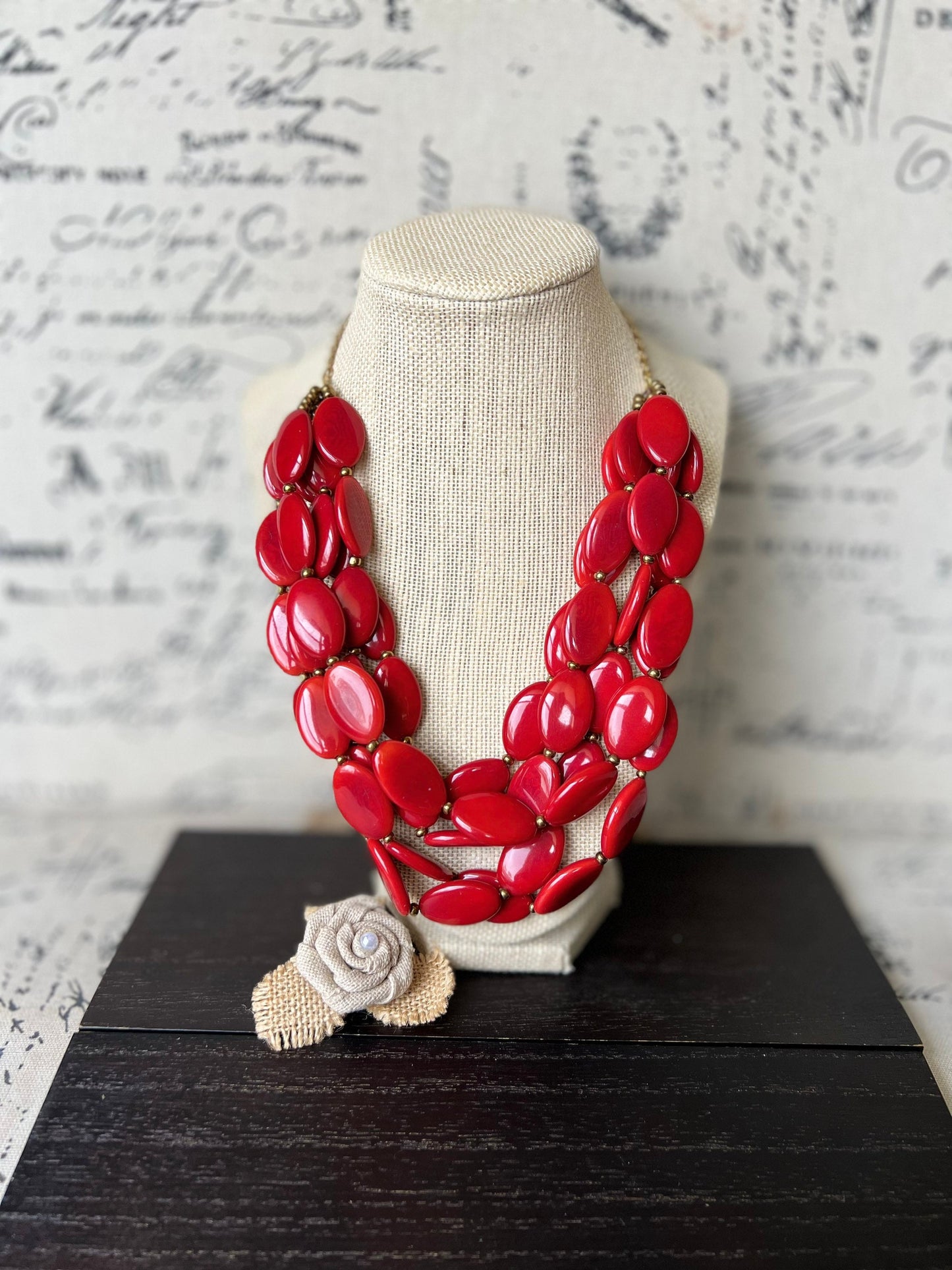 Red statement necklace Adjustable cord Tagua necklace Multi strand necklace bead Fashionable gifts Wearable art Fall fashion 2025s