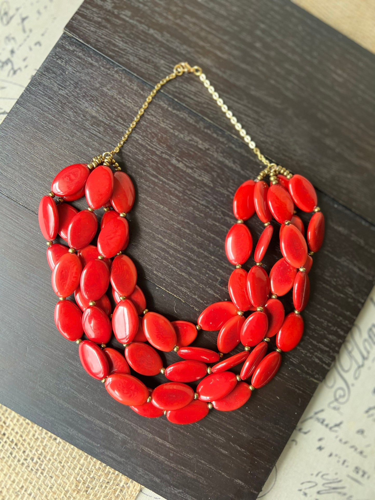 Red statement necklace Adjustable cord Tagua necklace Multi strand necklace bead Fashionable gifts Wearable art Fall fashion 2025s